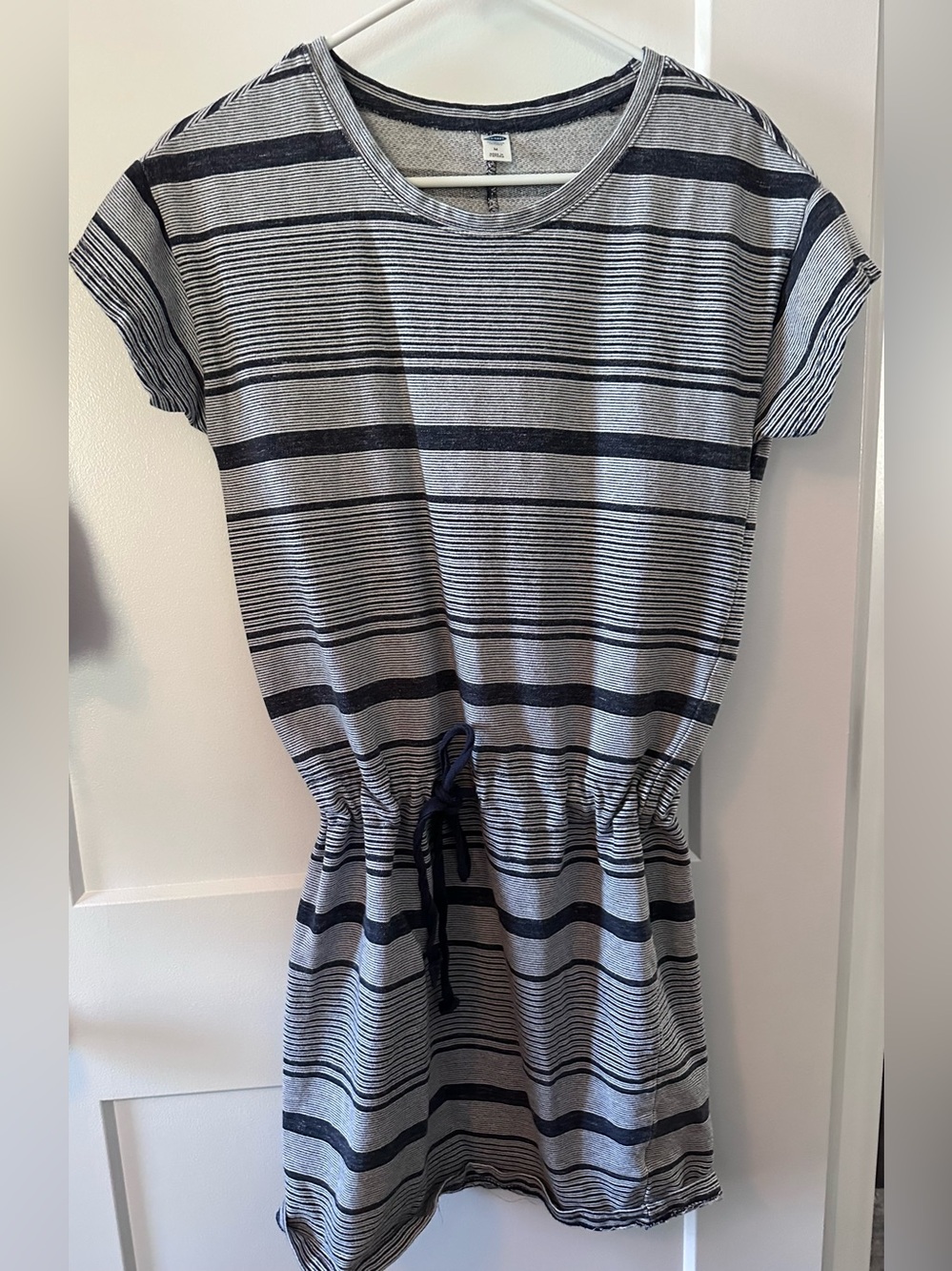 Old Navy Navy and Gray Striped Drawstring Casual Dress